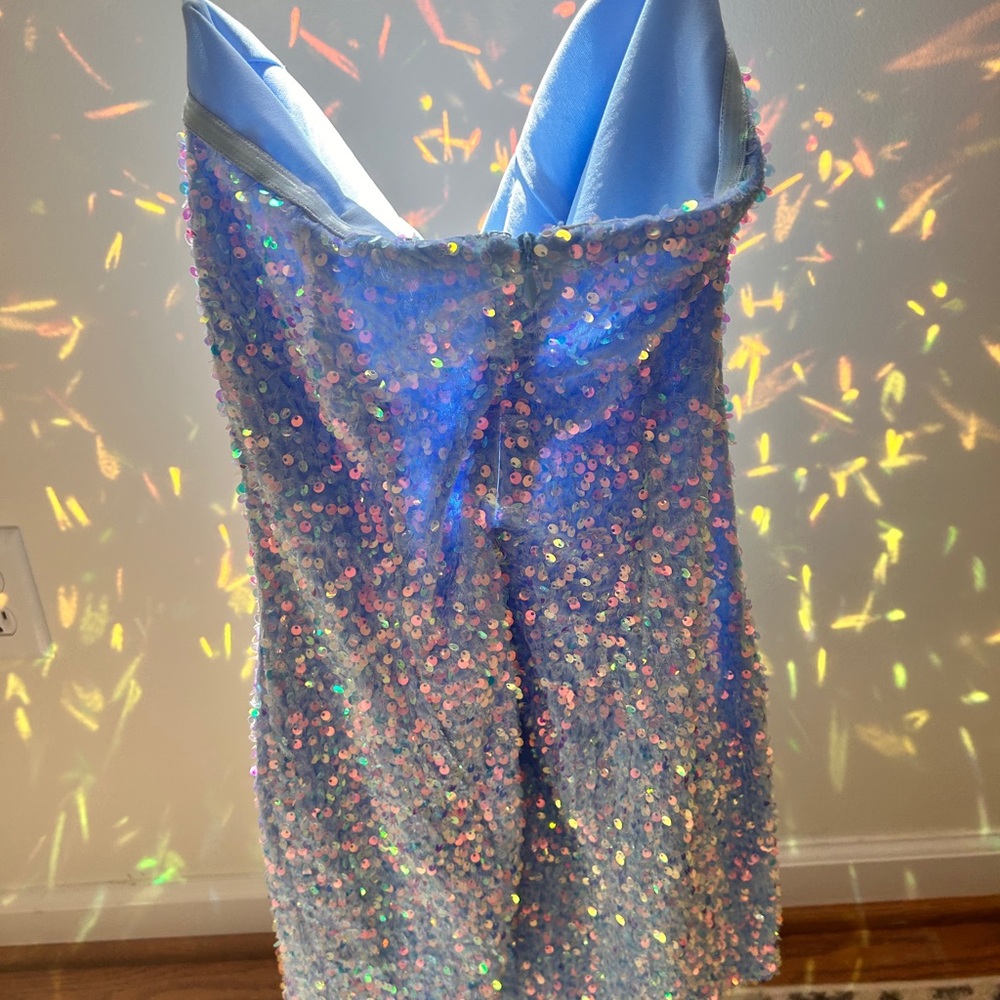 Nasty Gal Premium Velvet Seqiun Bandeau Mini Dress Blue Size 6 - Picture 6 of 9